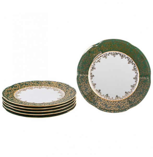 Набор тарелок 19 см 6 шт  Royal Czech Porcelain &quot;Болеро /Зелёный /Золотые листики&quot; / 203663
