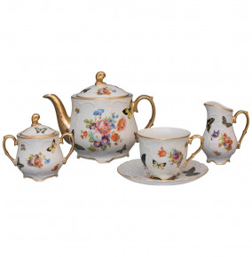 Чайный сервиз на 6 персон 15 предметов  Royal Czech Porcelain "Рококо /Бабочки 04" / 204636