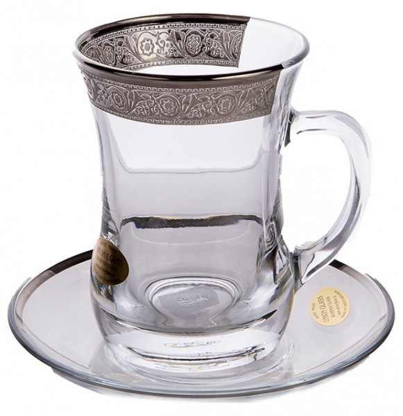 Набор чайных пар 225 мл 6 шт   UNION GLASS &quot;Цветочный узор /Платина&quot; / 159550