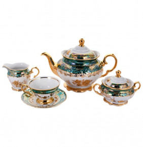 Чайный сервиз на 6 персон 15 предметов  Royal Czech Porcelain "Фредерика /Золотая роза /Зеленая" (без чайника) / 203888