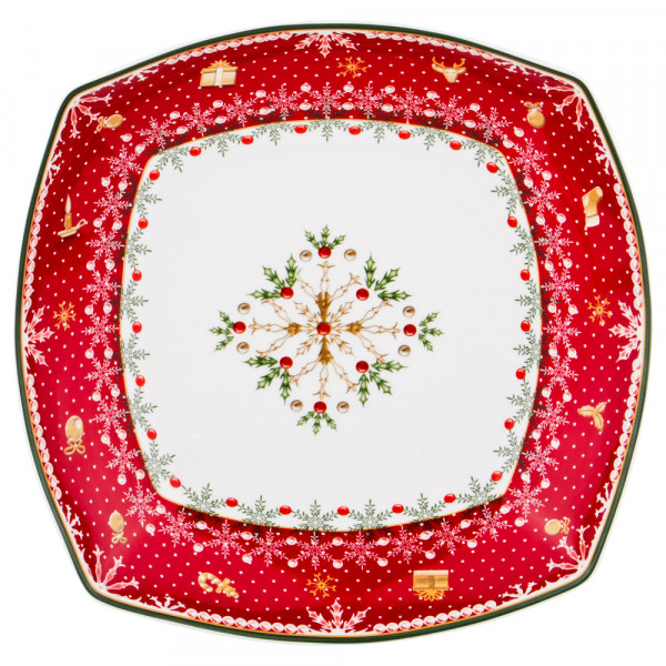 Салатник 33 х 33 х 5 см квадратный  LEFARD &quot;Christmas Collection /Снежинка красная&quot; / 192449