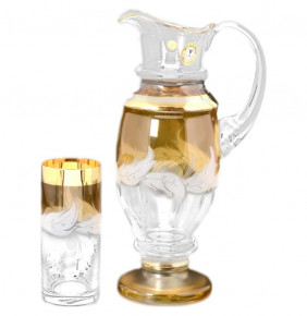 Набор для воды 7 предметов (кувшин 1,5 л + 6 стаканов)  Bohemia "Матовые листики /Золото на медовом" E-S / 123044