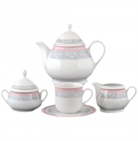 Чайный сервиз на 6 персон 15 предметов  Thun "Яна /Серый мрамор с розовым кантом" / 056361