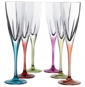 Бокалы для шампанского 170 мл 6 шт  RCR Cristalleria Italiana SpA "Фьюжн /разноцветные ножки" / 117027