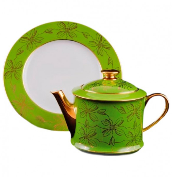 Заварочный чайник 400 мл  Leander &quot;Виндзор /Золотые цветы /салатовый&quot; / 158681