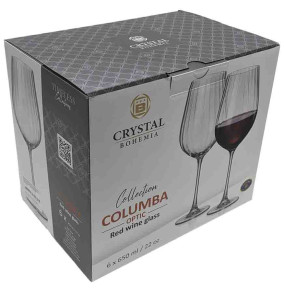 Бокалы для красного вина 650 мл 6 шт  Crystalite Bohemia "Columba /Колумба /Оптика /Отводка золото" / 336701