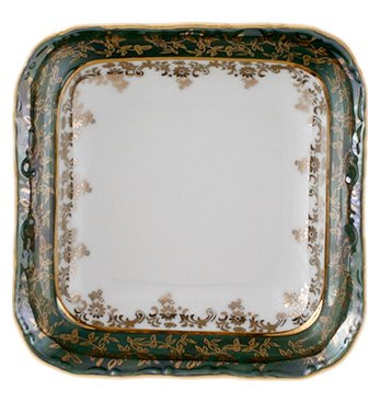 Салатник 13 см квадратный  Royal Czech Porcelain &quot;Офелия /Зелёная /Золотые листики&quot; / 203816